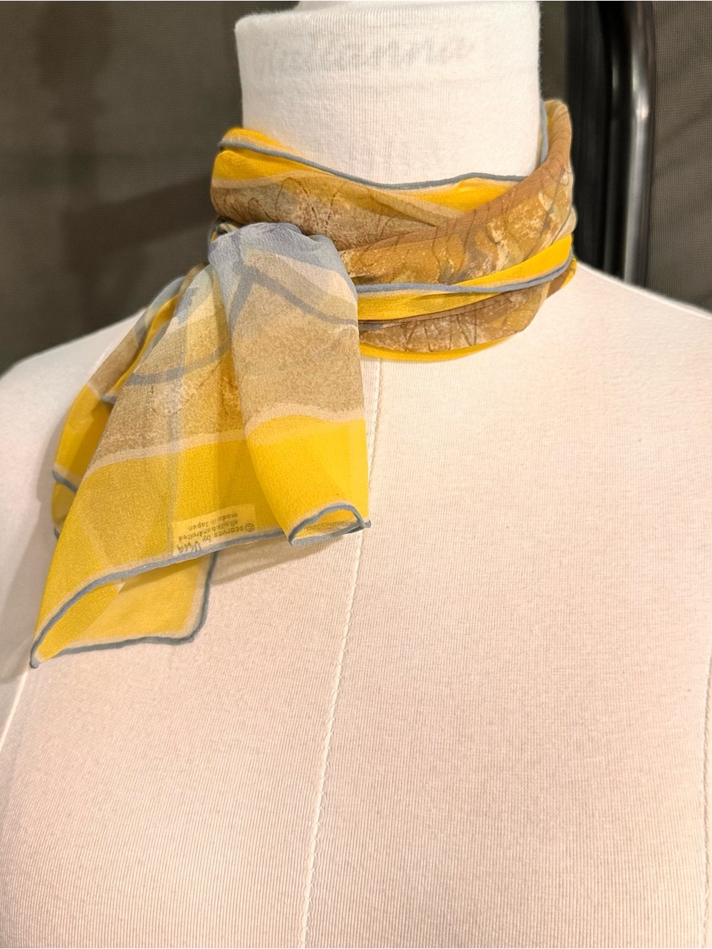 Yellow and Tan Lightweight Women's Scarf Vera Neumann Vintage Silk Scarf Japan